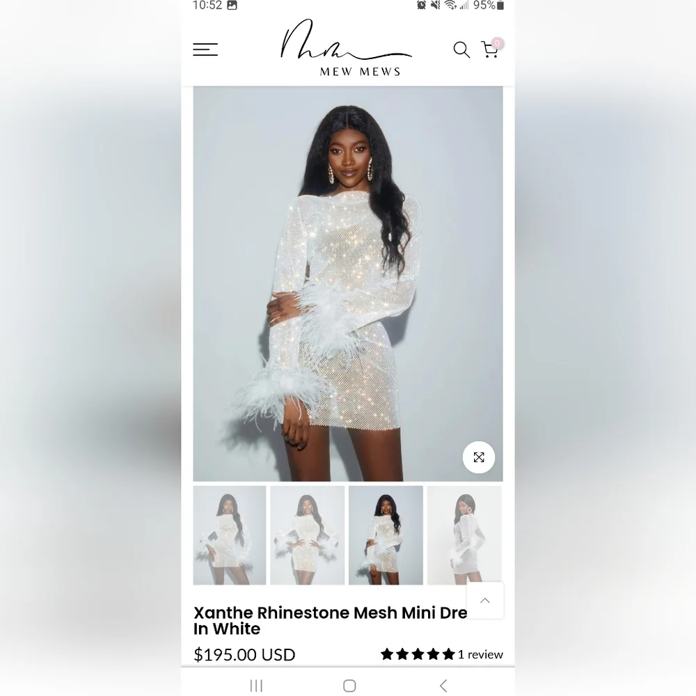 Mew Mews Xanthe Rhinestone Mesh Mini Dress In White - Picture 5 of 7